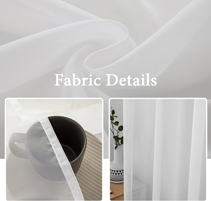 MIULEE 2 Panels Solid Color White Sheer Window Curtains Elegant Window Voile Panels/Draperies/Treatment for Bedroom Living Room (70 X 96 Inches White)