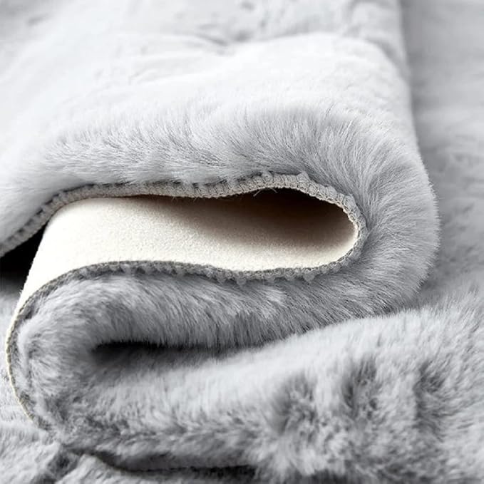 ORINOVA Grey Fluffy Rug Runners for Hallways Rabbit Fur Rugs for Living Room Washable Carpet Faux Sheepskin Rug Teen Room Nursery Decor Rectangle 2x6 Area Rug