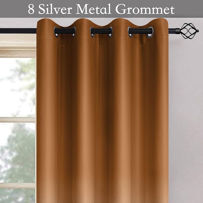 SimpleHome Ombre Room Darkening Curtains for Living Room, Light Blocking Burnt Orange to Grey White Thick Thermal Insulated Grommet Window Curtains Drapes for Bedroom, 2 Panels, 52x84 inches Length