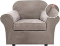H.VERSAILTEX Rich Stretch 2 Piece Chair Cover Chair Slipcover Sofa Cover Furniture Protector Couch Soft with Elastic Bottom Chair Couch Cover with Arms Width Up to 49 Inch(Chair, Taupe)