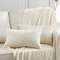 Fancy Homi 2 Packs Cream Lumbar Decorative Throw Pillow Covers 16x28 Inch for Living Room Couch Bed Sofa, Rustic Farmhouse Boho Home Decor, Soft Striped Corduroy Rectangle Accent Cushion Case 40x70 cm