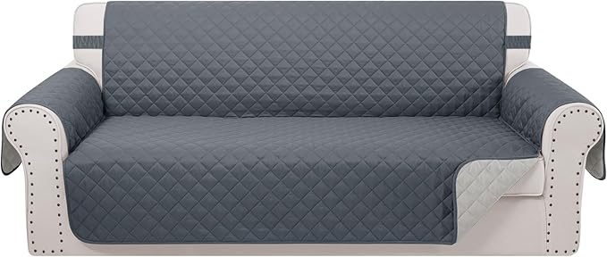 Reversible Oversized Sofa Covers Couch Cover Furniture Protector for Dogs Elastic Straps Water Resistant(XLSofa Dark Blue/Light Grey)