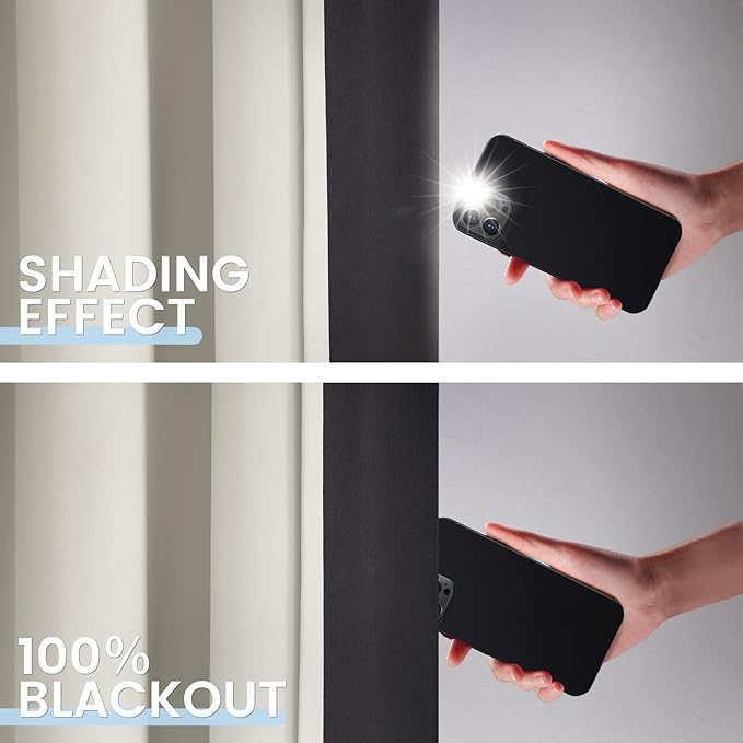 SimpleHome 100% Blackout Curtains for Bedroom,Thermal Insulated Grommet Window Drapes Room Darkening Cream Curtains for Living Room with Black Back,52 x 96 Inch,2 Panels