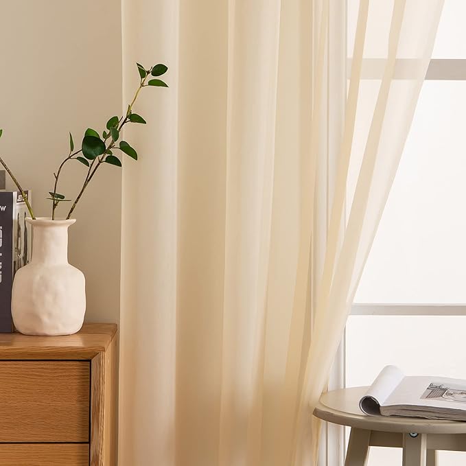 MIULEE Cream Beige Window Sheer Curtains for Bedroom Living Room Solid Elegant Net Drapes 2 Panels Width 38 x Length 63 Inches