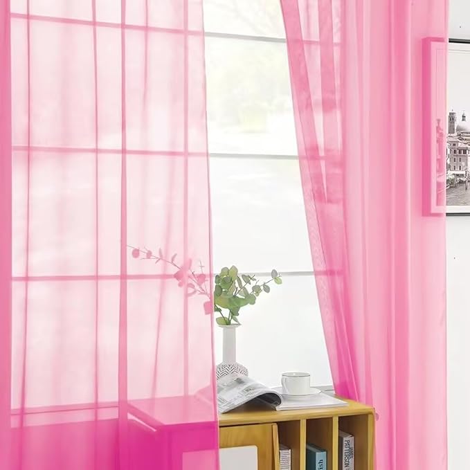 SpaceDresser Basic Rod Pocket Sheer Voile Window Curtain Panels Pink 1 Pair 2 Panels 70 Width 84 Inch Long for Kitchen Bedroom Children Living Room Yard（Pink, 70W x 84L）
