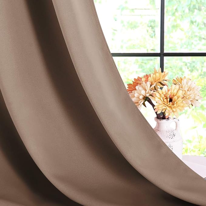 NICETOWN Blackout Window Curtains 60 inch Length, Cappuccino, 2 Panels, 34 x 60 Inch, Grommet Top Room Darkening Thermal Insulated Solid Vertical Drapes for Bedroom