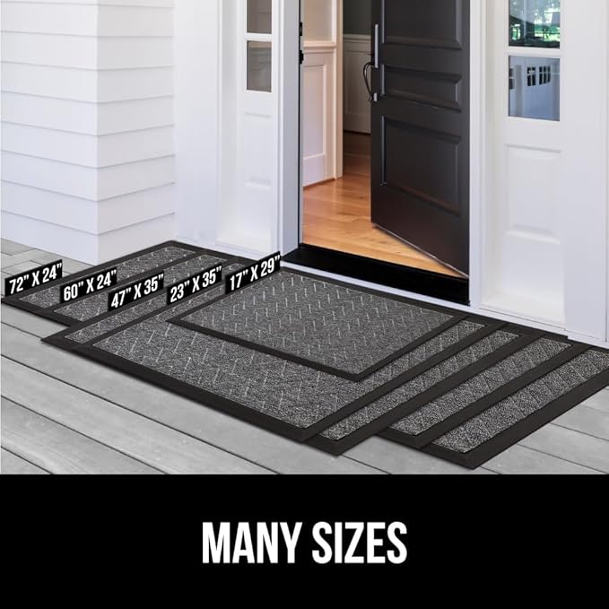 GORILLA GRIP 100% Waterproof All-Season WeatherMAX Doormat 35x23, US Designed Natural Rubber, Stain and Fade Resistant, Low Profile Indoor Outdoor Door Mats, Easy Clean Patio Mat, Charcoal Hello