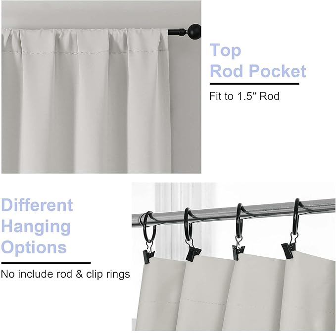 Simplebrand Ava Natural Extra Long 10ft Curtains for Patio 120 Inches Long 2 Panels Set, Room Darkening Solid Thermal Insulated Energy Saving Rod Pocket Window Treatment Curtains Drapes, 50 Wx120 L