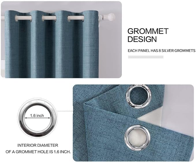 MIULEE Linen Blackout Curtains and Drapes 100% Room Darken Thermal Insulated Grommet Window Panels with Coating 2 PCs W 42 x L 90 inches Dusty Blue