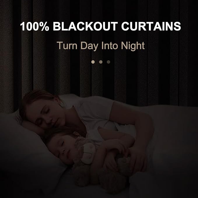 100% Blackout Shield Linen Blackout Curtains for Bedroom 108 Inches Long, Back Tab/Rod Pocket Living Room Drapes, Thermal Insulated Blackout Curtains 2 Panels Set, 50" W x 108" L, Black