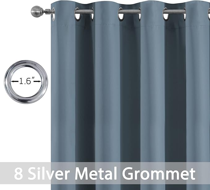Yakamok Blackout Curtains 72 Inch Length for Bedroom, Light Blocking Drapes Room Darkening Thermal Insulated Solid Grommet Panels for Living Room, (52Wx72L, Stone Blue, 2 Panels)
