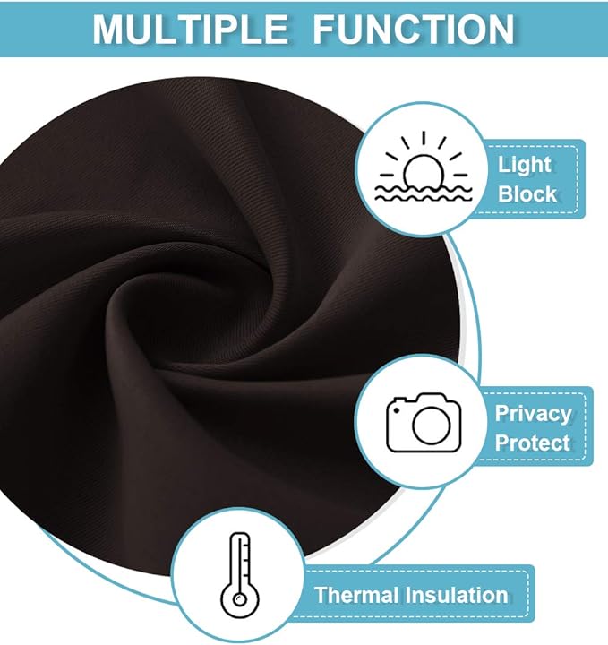RYB HOME Bedroom Blackout Curtains - Thermal Insulated Noise Reducing Room Darkening Curtains Sunlight Shades Draperies for Nursery Bedroom Bathroom, 42 W x 45 L, Brown, Set of 2