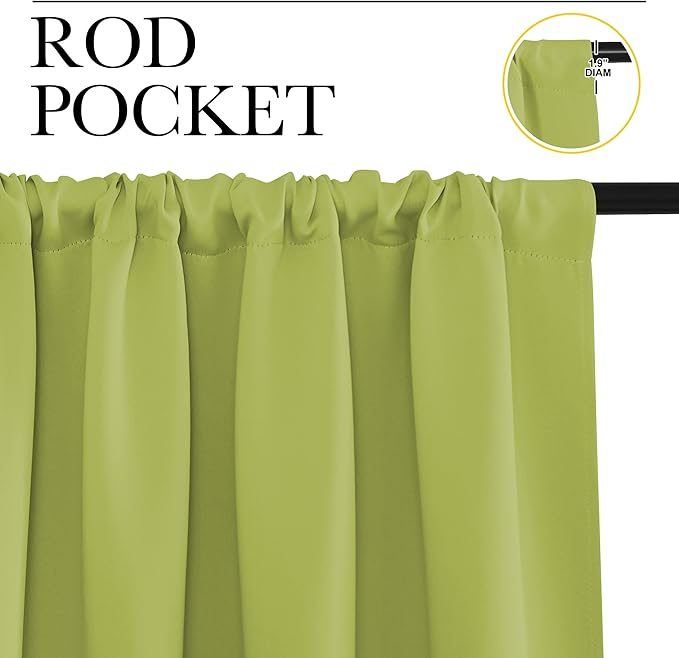 NICETOWN Kitchen Curtains, Fresh Green, 34" x 40", Set of 2, Short Blackout Curtains & Drapes, Thermal Insulated Rod Pocket Window Treatment Draperies for Nursery