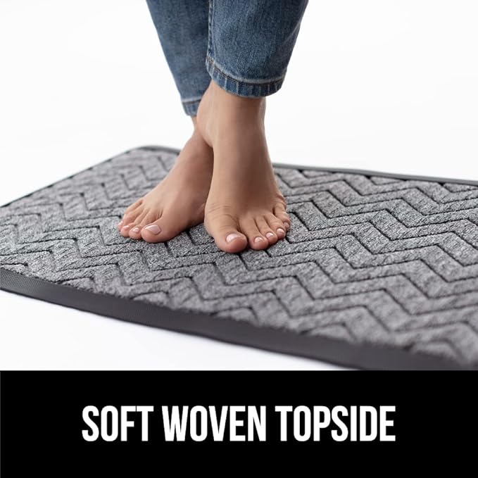 GORILLA GRIP 100% Waterproof All-Season WeatherMAX Doormat US Designed Natural Rubber, Stain and Fade Resistant, Low Profile Indoor Outdoor Door Mats, Easy Clean Patio Mat, 29x17, Steel Chevron