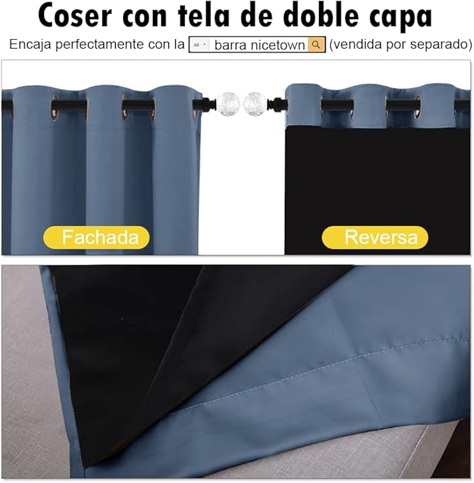 NICETOWN Full Shade Curtain Panels 72 inches Long, Pair of Energy Smart & Noise Blocking Out Blackout Drapes for Guest Room Window, Thermal Insulated Lined Window Dressing (Stone Blue, 52x72)