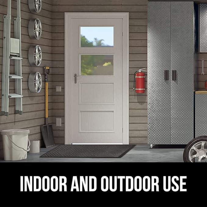 GORILLA GRIP 100% Waterproof All-Season WeatherMAX Doormat, 72x24, US Designed Natural Rubber, Stain and Fade Resistant, Low Profile Indoor Outdoor Door Mats, Easy Clean Patio Mat, Gray Diamond