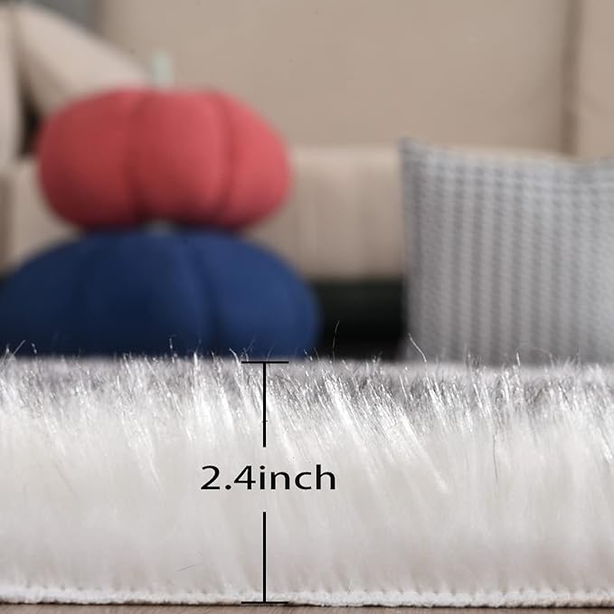 ORINOVA Gray and White Area Rug 6x9 Rugs for Bedroom Fuzzy Plush Large Sheepskin Washable Fluffy Fur Rug for Living Room Nursery Rug