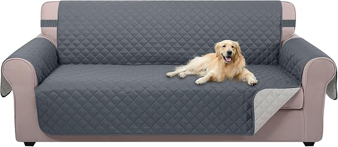 U-NICE HOME Reversible Sofa Cover Couch Cover for Dogs with Elastic Straps Water Resistant Furniture Protector for Pets Couch Cover for 3 Cushion Couch (Sofa, Dark Blue/Light Grey)