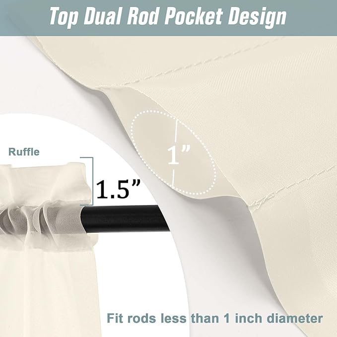 Cream Sheer Curtains for Windows 108 inches Long 2 Panels Set, Soft Lightweight Light Filtering Drapes for Living Room Bedroom, Dual Rod Pocket Sheer Curtains, 2x42Wx108L inches