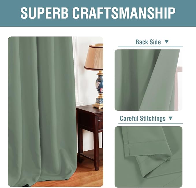 H.VERSAILTEX Blackout Curtain for Living Room Thermal Insulated Window Treatment Curtain Extra Long 108 inch Length Energy Saving Solid Grommet Blackout Drape, One Panel, Green Bay, 52" W x 108" L