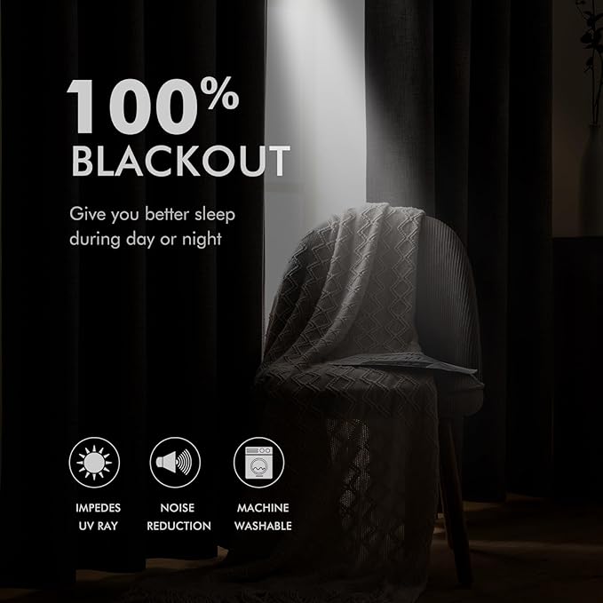 MIULEE Linen Texture Curtains for Bedroom Solid 100% Blackout Thermal Insulated Linen Beige Curtains Grommet Room Darkening Drapes for Living Room Nursery 52x45 Inch (2 Panels)