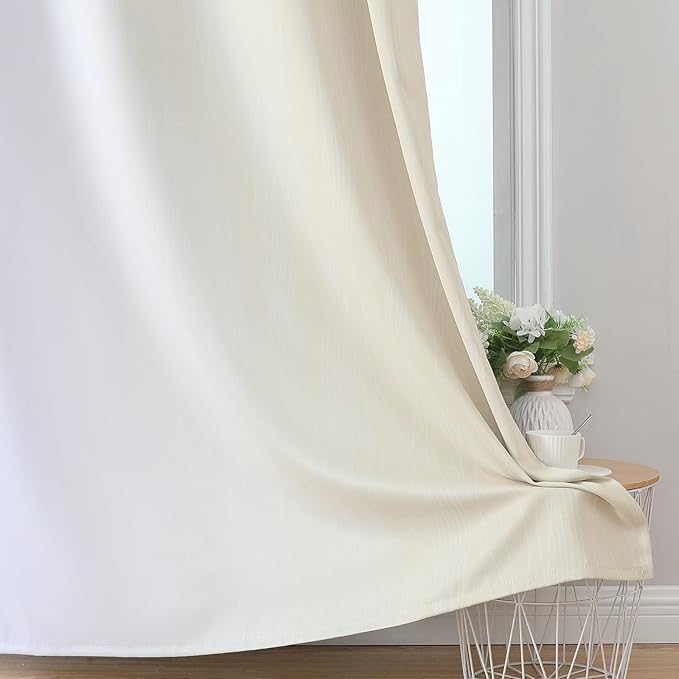Estelar Textiler Beige and Greyish White Blackout Curtains 108 Inches Long, Thermal Insulated Drapes for Bedroom, Full Light Blocking Energy Saving Long Curtains for Living Room, 52Wx108L, 2 Panels
