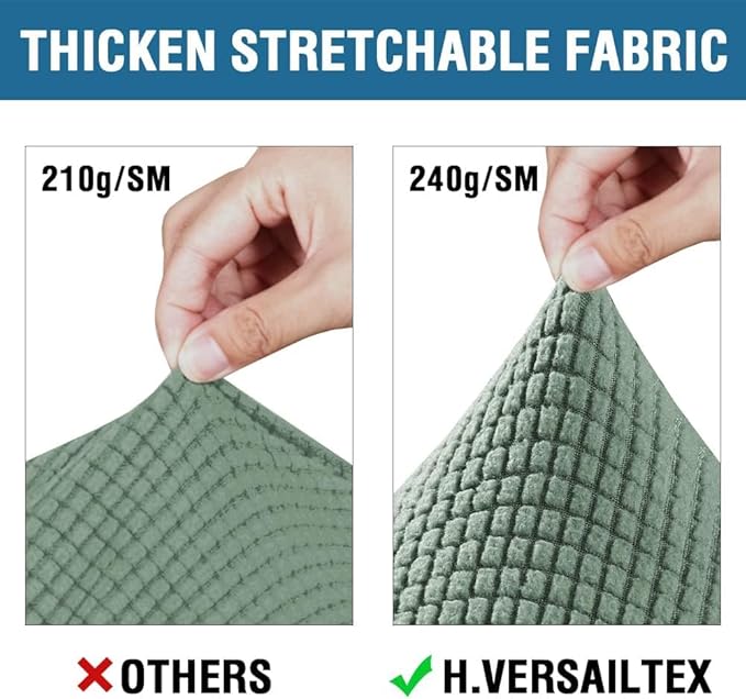 H.VERSAILTEX 4 Piece Stretch Sofa Covers for 3 Cushion Couch Covers for Living Room Furniture Slipcovers (Base Cover Plus 3 Seat Cushion Covers) Thicker Jacquard Fabric (Large Sofa, Loden Frost)