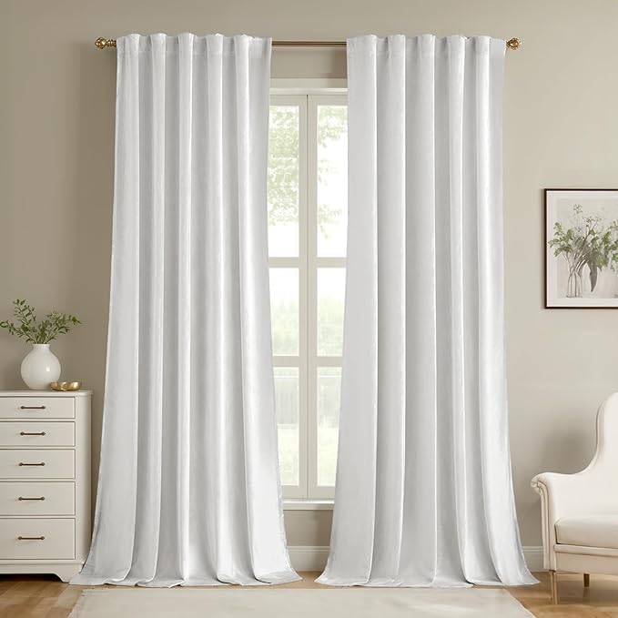 MIULEE Velvet Curtains 108 inches - Luxury Curtains for Bedroom Living Room Thermal Insulated Super Soft Room Darkening Window Drapes Rod Pocket & Back Tab, White, W52 x L108 inches, 2 Panels