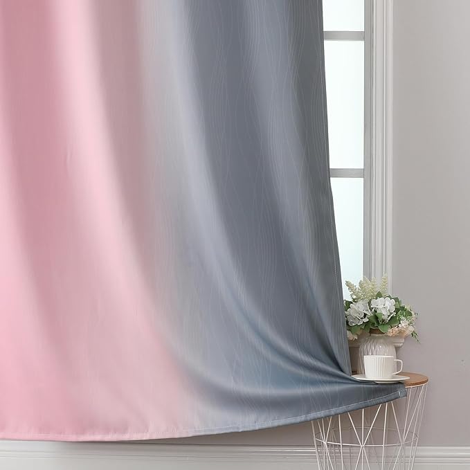 Estelar Textiler Grey and Pink Ombre Short Blackout Curtains 36 Inch Long, Thermal Insulated Grommet Small Half Window Drapes for Cafe/Basement/RV Camper/Kitchen, 52Wx36L, 2 Panels
