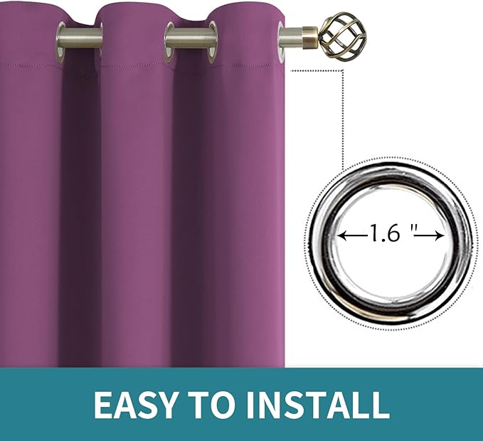 BGment Room Darkening Curtains 54 Inches Long - Grommet Thermal Insulated Drapes Window Treatment Curtains for Bedroom, 2 Panels, 52 x 54 Inch, Eggplant Purple
