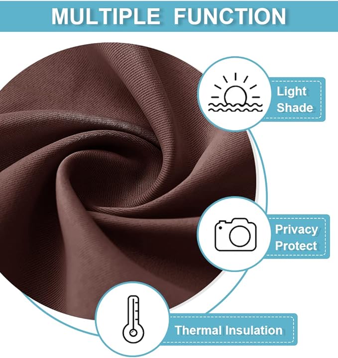 RYB HOME Blackout Cafe Curtains 30 inch Length, Short Light UV Heat Blocking Energy Saving Privacy Curtain Tiers for Basement Bathroom Kitchen Window, Width 29 by Length 30, Chocolate Brown, 2 Panels
