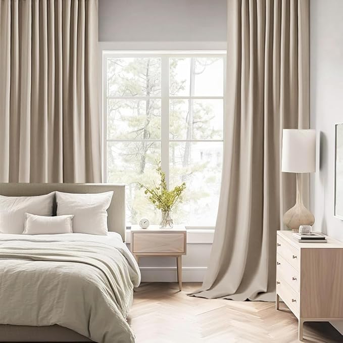 MIULEE Taupe Back Tab Blackout Curtains 90 Inches Long 2 Panels Set for Living Room Bedroom Privacy, Rod Pocket/Pinch Pleat Thermal Insulated Room Darkening Pleated Light Blocking Drapes