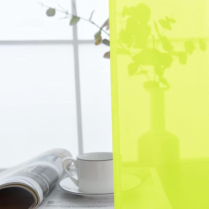 SpaceDresser Basic Rod Pocket Sheer Voile Window Curtain Panels Chartreuse 1 Pair 2 Panels 52 Width 96 Inch Long for Kitchen Bedroom Children Living Room Yard（Chartreuse, 52W x 96L）
