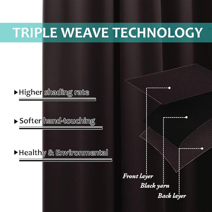 NICETOWN 100% Blackout Curtains 45 inches Long, 1 Pair, Brown, 42 inches Width Each Panel, 2 Thick Layers Completely Blackout Window Treatment Thermal Insulated Lined Drapes for Small Window