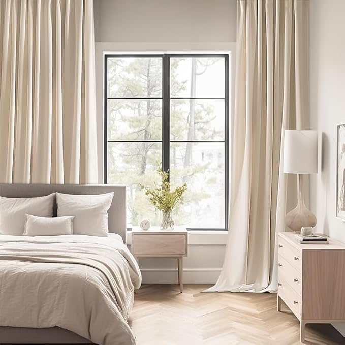 MIULEE Cream Beige Back Tab Light Blocking Curtains 132 Inch Length 2 Panels Set for Living Room Bedroom Privacy, Rod Pocket/Pinch Pleat Thermal Insulated Room Darkening Pleated Blackout Drapes