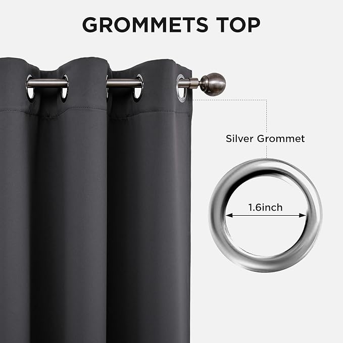 Joydeco Blackout Curtains 63 Inch Length 2 Panels Set, Thermal Insulated Long Curtains& Drapes 2 Burg, Room Darkening Grommet Drapes for Living Room Bedroom Window (W52 x L63 Inch, Dark Grey)