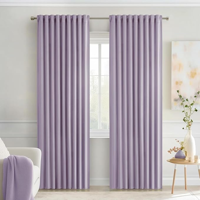 MIULEE Lilac Back Tab Blackout Curtains 90 Inches Long 2 Panels Set for Living Room Bedroom Privacy, Rod Pocket/Pinch Pleat Thermal Insulated Room Darkening Pleated Light Blocking Drapes