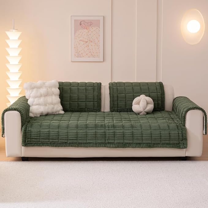 Couch Cover for Dogs Washable, Fuzzy Pet Couch Covers for 3 Cushion Sofa Pet Friendly, Non Slip Sofa Cover (Green, 27.6" x 27.6"/70 x 70cm 2 PCS)