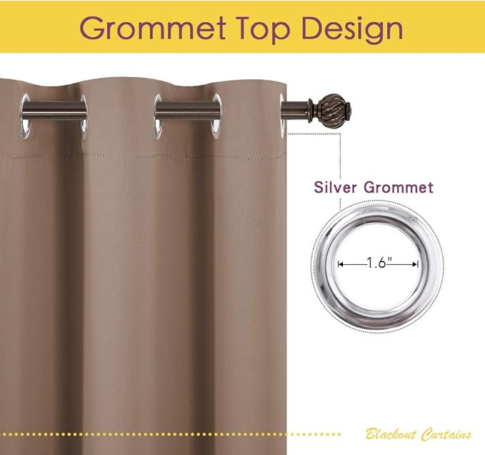 NICETOWN Blackout Window Curtains 60 inch Length, Cappuccino, 2 Panels, 34 x 60 Inch, Grommet Top Room Darkening Thermal Insulated Solid Vertical Drapes for Bedroom