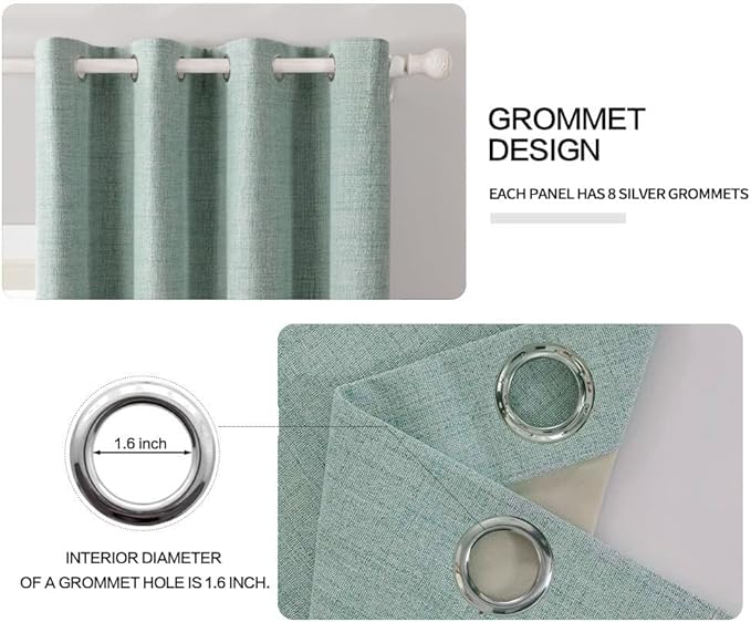 MIULEE Linen Texture Curtains for Bedroom Solid 100% Blackout Thermal Insulated Seafoam Green Curtains Grommet Room Darkening Draperies for Living Room Nursery 52x108 Inch (2 Panels)