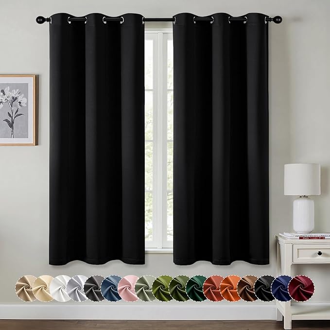 MIULEE Black Blackout Curtains for Bedroom Living Room 68 Inches Long 2 Panels, Thermal Insulated Room Darkening Drapes Solid Grommet Top Noise Reduction Light Blocking Window Treatments 40x68 Inch