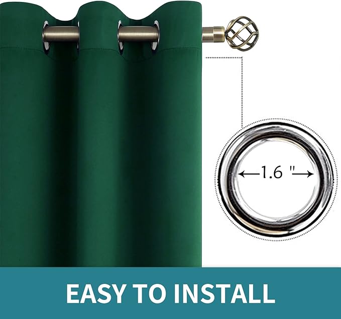 BGment Green Blackout Curtains 63 Inch Length 2 Panels Set, Grommet Thermal Insulated Room Darkening Curtains for Bedroom, Each 46 x 63 Inch
