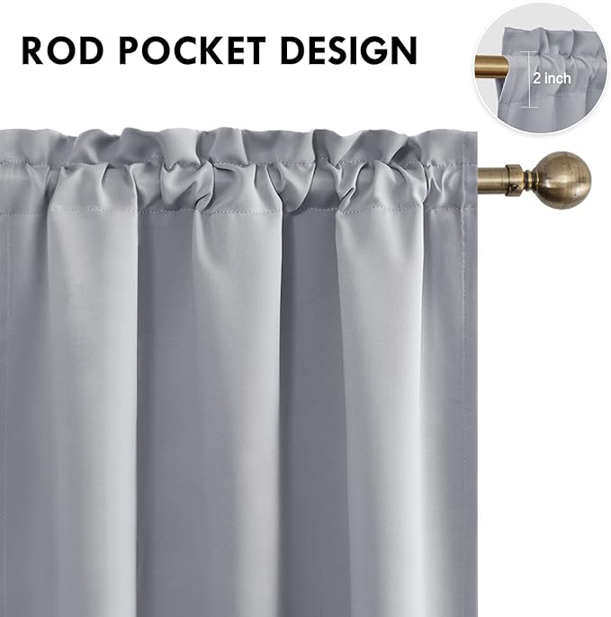 DWCN Blackout Curtains Room Darkening Thermal Insulated Bedroom Curtains Window Curtain Panels, 42 x 84 inches Long, Set of 2 Silver Grey Rod Pocket Drapes