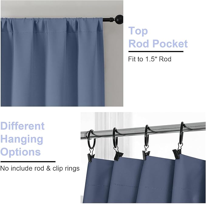 Simplebrand Ava Denim Blue Blackout Curtains for Bedroom 84 Inch Length 2 Panels Set, Solid Thermal Insulated Privacy Living Room Window Treatment Curtains Blackout Drapes, W40 x L84 Inch, Denim Blue