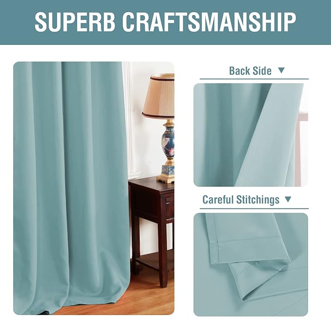 H.VERSAILTEX Blackout Curtain for Living Room Thermal Insulated Window Treatment Curtain Extra Long 63 inch Length Energy Saving Solid Grommet Top Blackout Drape, One Panel, Mineral Blue, 52"W x 63"L