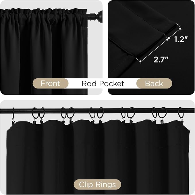 CUCRAF Beige Blackout Curtains 72 inch Length 2 Panels Set, Rod Pocket Room Darkening Drapes for Bedroom Living Room, Insulated Thermal Light Blocking Window Curtain (W52 x L72 Inch)