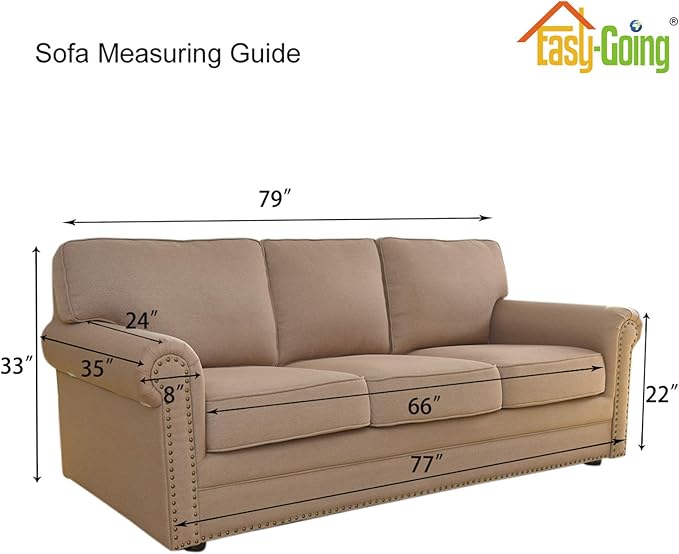 Easy-Going Stretch Sofa Slipcover 1-Piece Sofa Cover Furniture Protector Couch Soft with Elastic Bottom for Kids, Polyester Spandex Jacquard Fabric Small Checks (Sofa, Beige)
