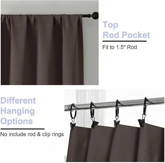 Simplebrand Ava Chocolate Short 36 Inches Blackout Curtain 2 Panels Set, Half Window Rod Pocket Privacy Curtain Tiers for Kitchen, Curtains Blackout for Bathroom Shades, W40 x L36 Inch, Chocolate
