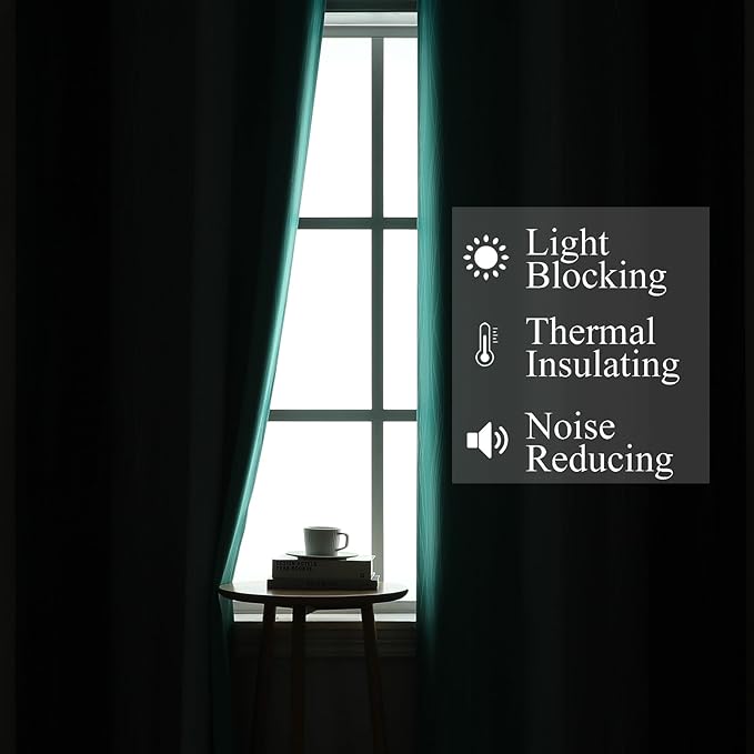 Estelar Textiler Navy Blue and Teal Blackout Curtains 63 Inch Length 2 Panels Set, Full Room Darkening Grommet Ombre Curtains for Bedroom, Thermal Insulated Light Blocking Gradient Drapes,52Wx63L