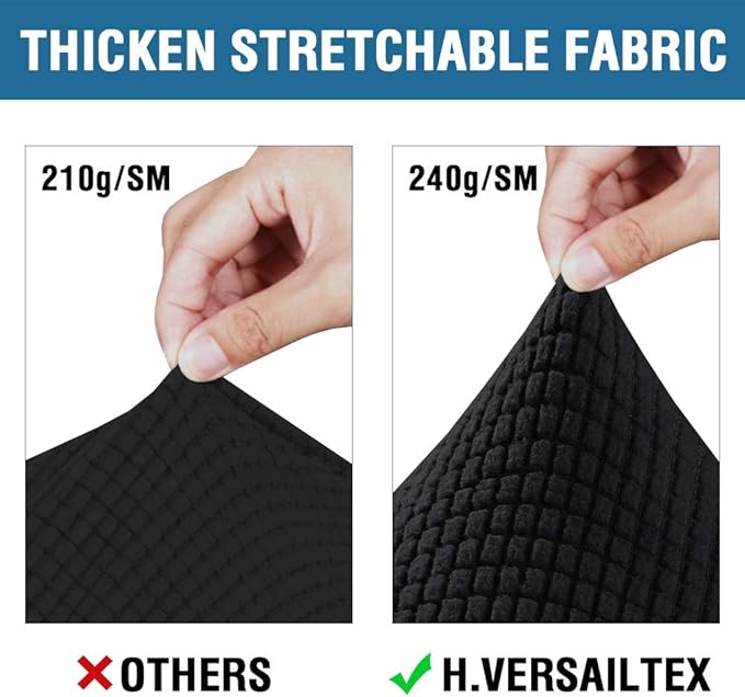 H.VERSAILTEX 3 Piece Stretch Sofa Covers for 2 Cushion Loveseat Couch Covers for Living Room Furniture Cover (Base Cover Plus 2 Seat Cushion Covers) Thicker Jacquard Fabric(Medium Sofa, Black)